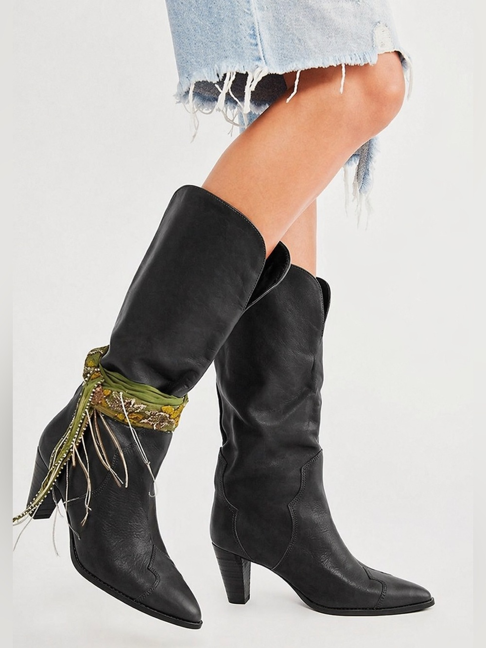 New FREE PEOPLE Shayne Tall Western Boots in Black
